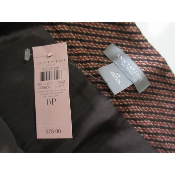NWT Ann Taylor Petites Brown & Rust Diagonal Striped Zip Pocket Pencil Skirt 0P - Picture 3 of 4
